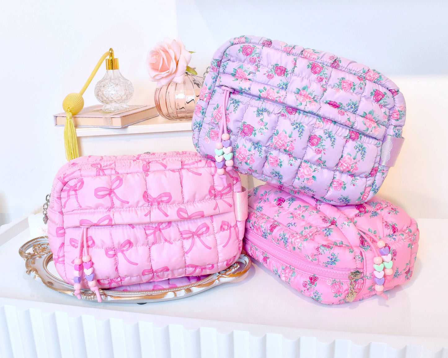 OMG Accessories - Quilted Scrunchies Floral Printed Pouch