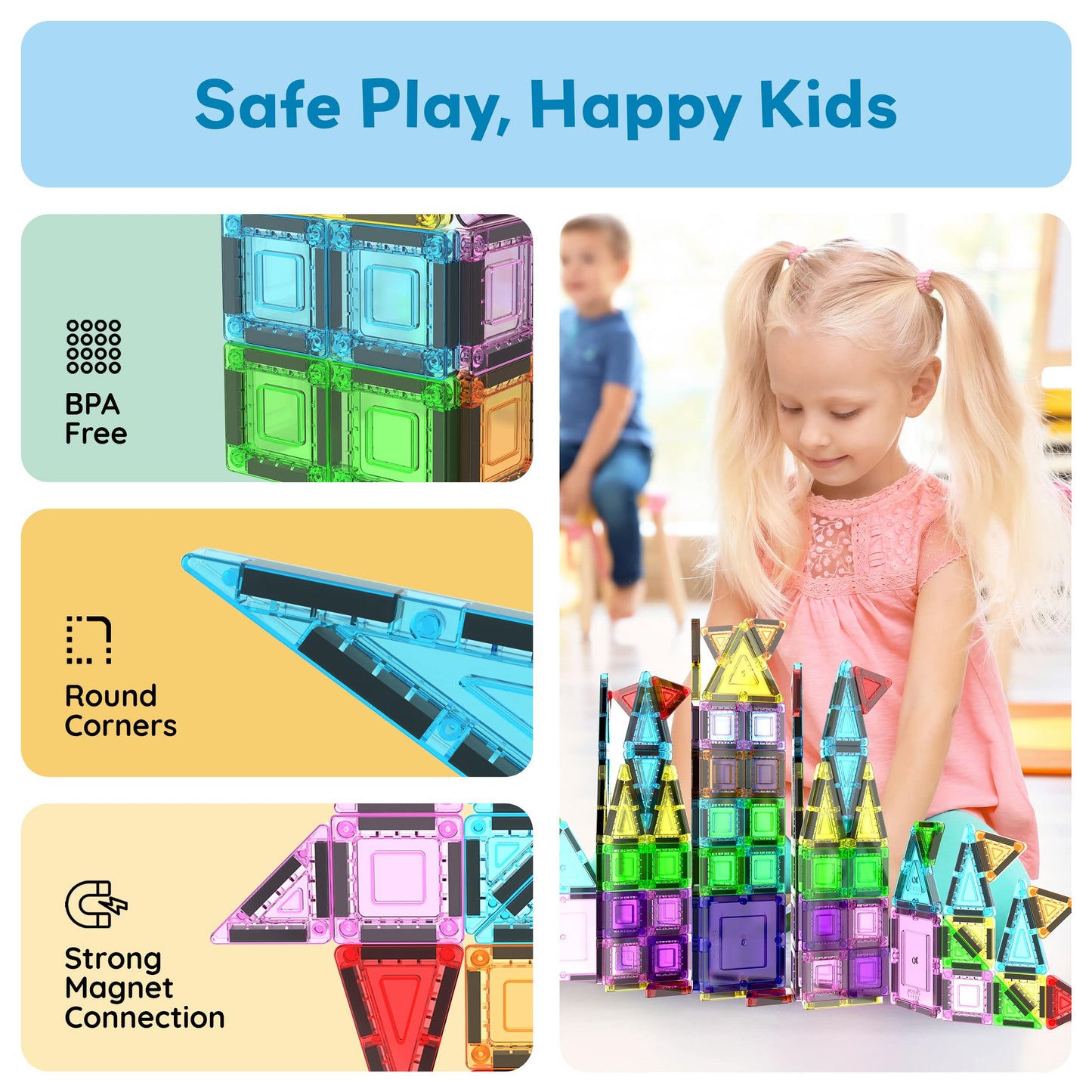 PicassoTiles 100pc Nano Magnetic Building Tiles Construction Travel Set