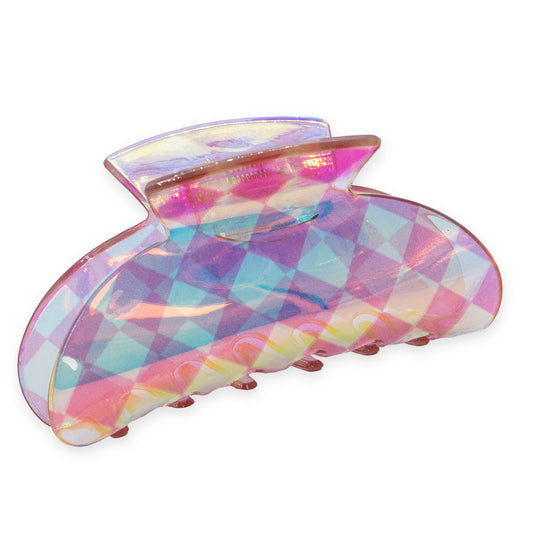 Frog Sac - Medium Round Iridescent Checkered Hair Claw Clip