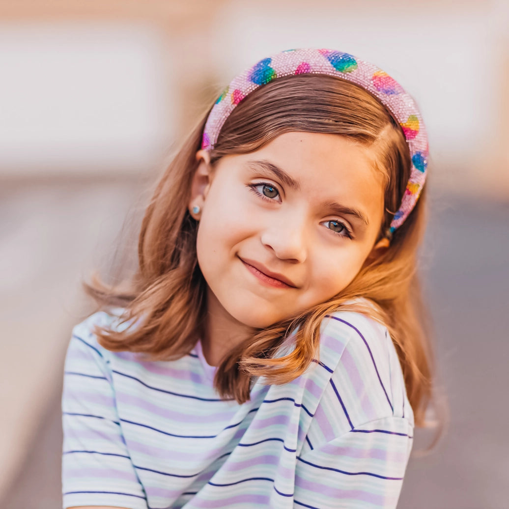 Frog Sac - Kids Heart Headband - Padded Rhinestone Hair Band For Girls