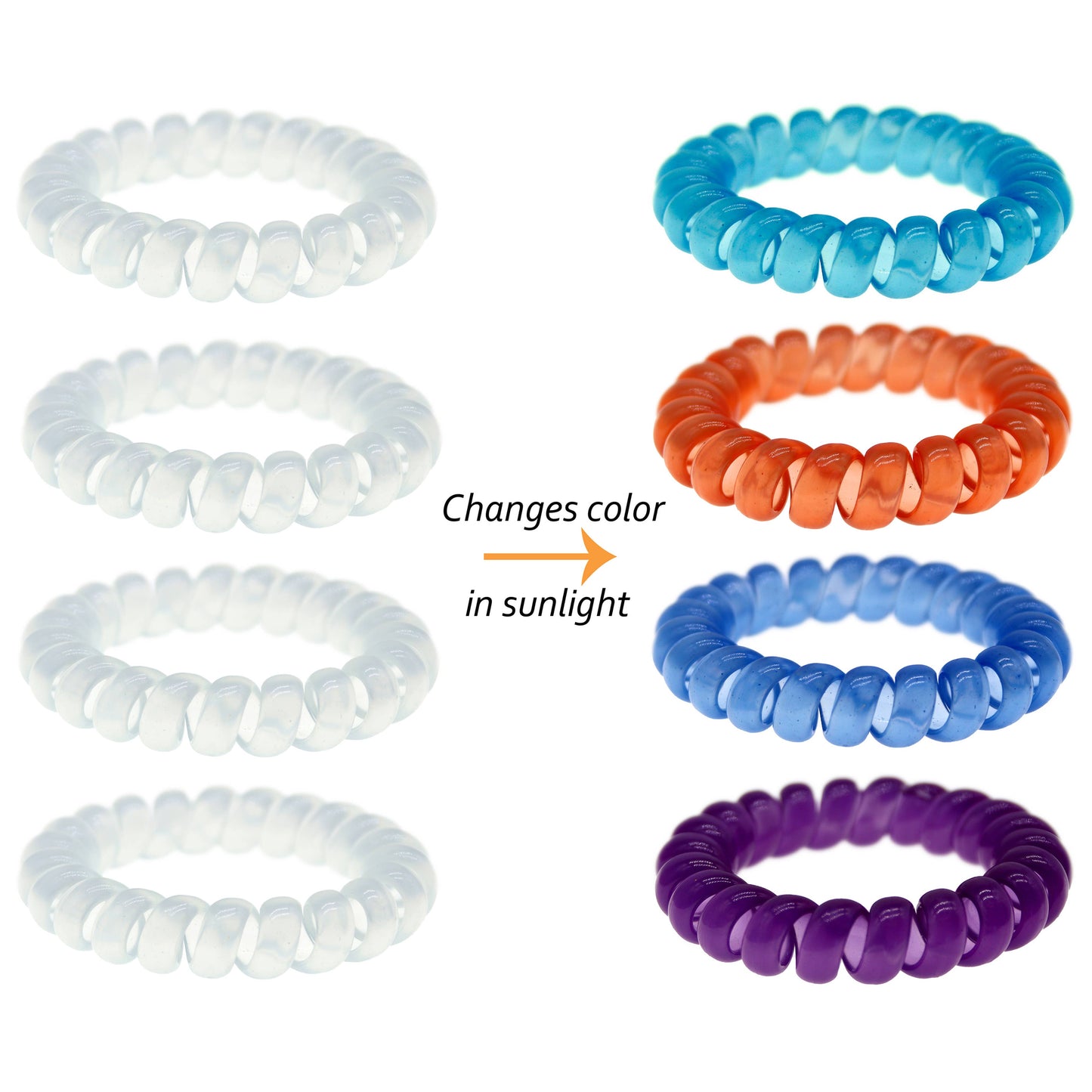 Frog Sac - Spiral Hair Coils, UV Solar Reactive Color Changing - 4 Pack