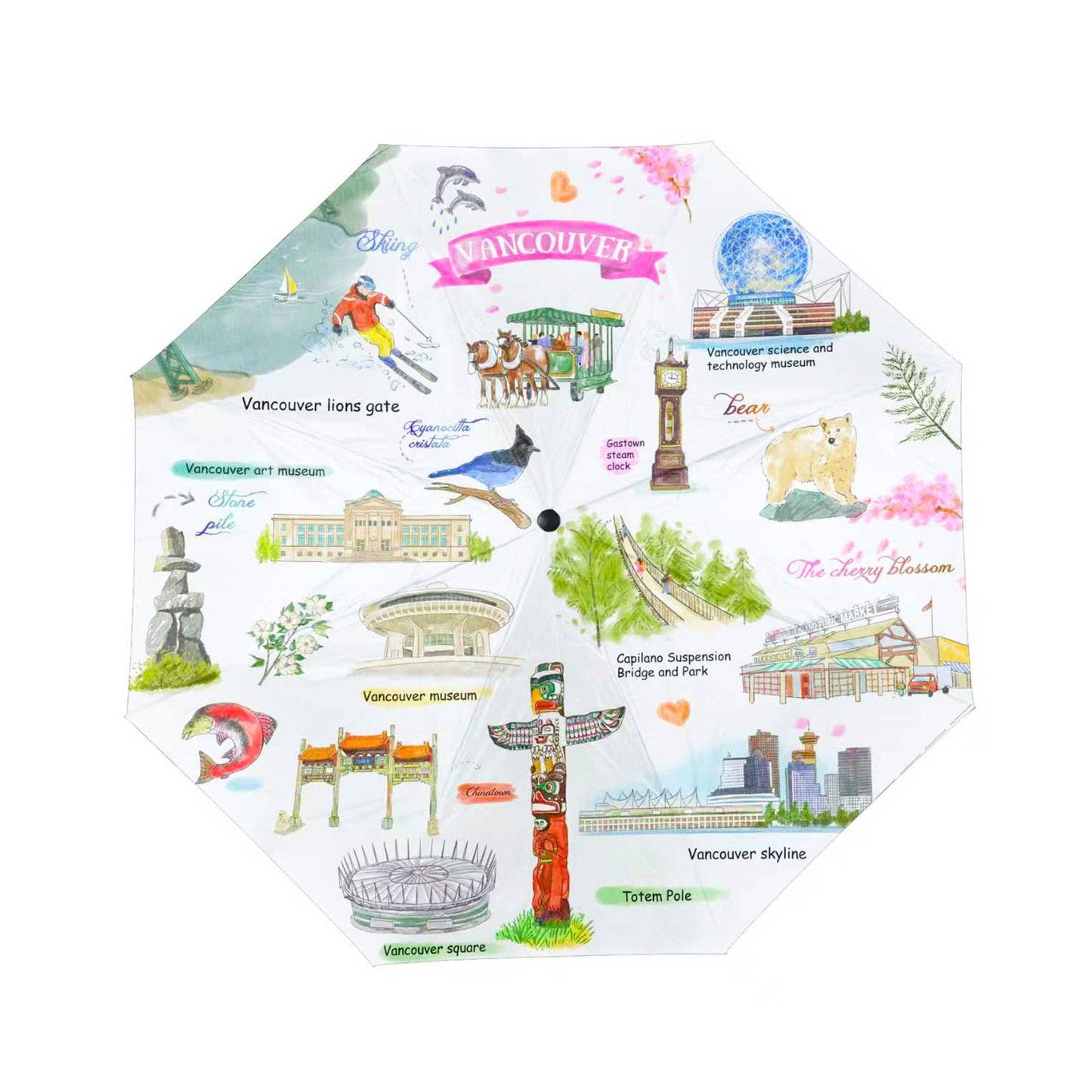 Vancouver Landmark Folding Umbrella UV Sun and Rain