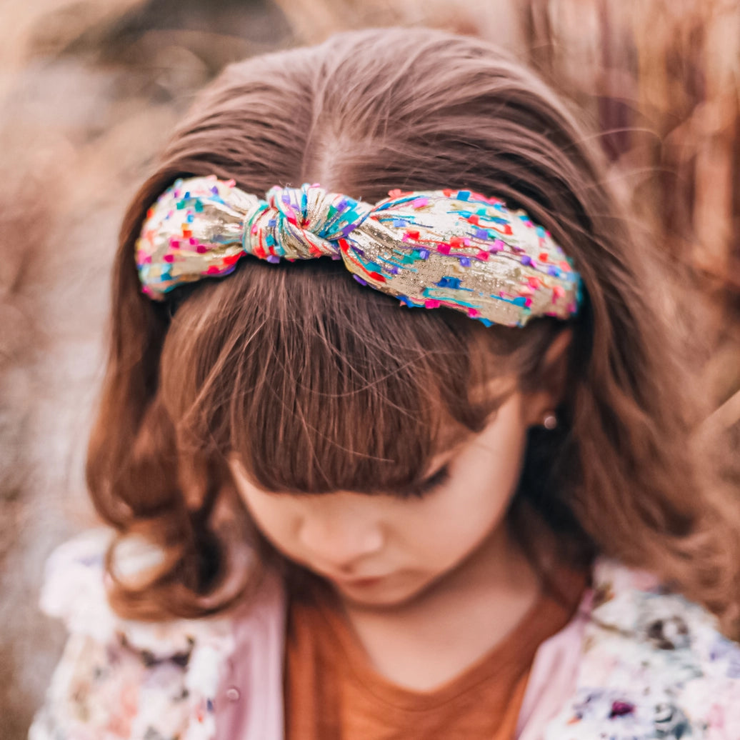 Frog Sac -  Kids Knot Headband - Gold Confetti Hair Accessories For Girls