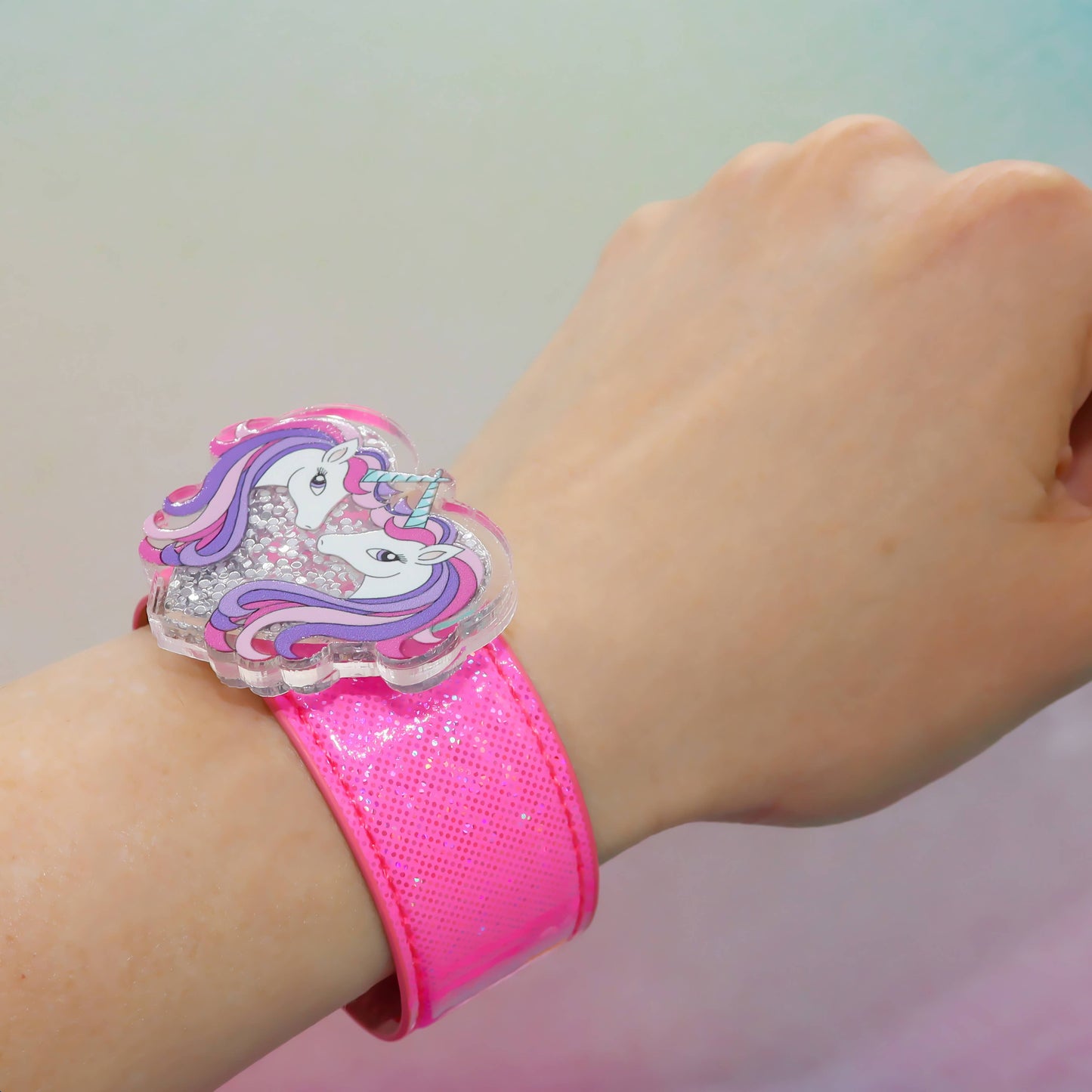 Frog Sac - Unicorn Slap Bracelet with Glitter Shaker Charm