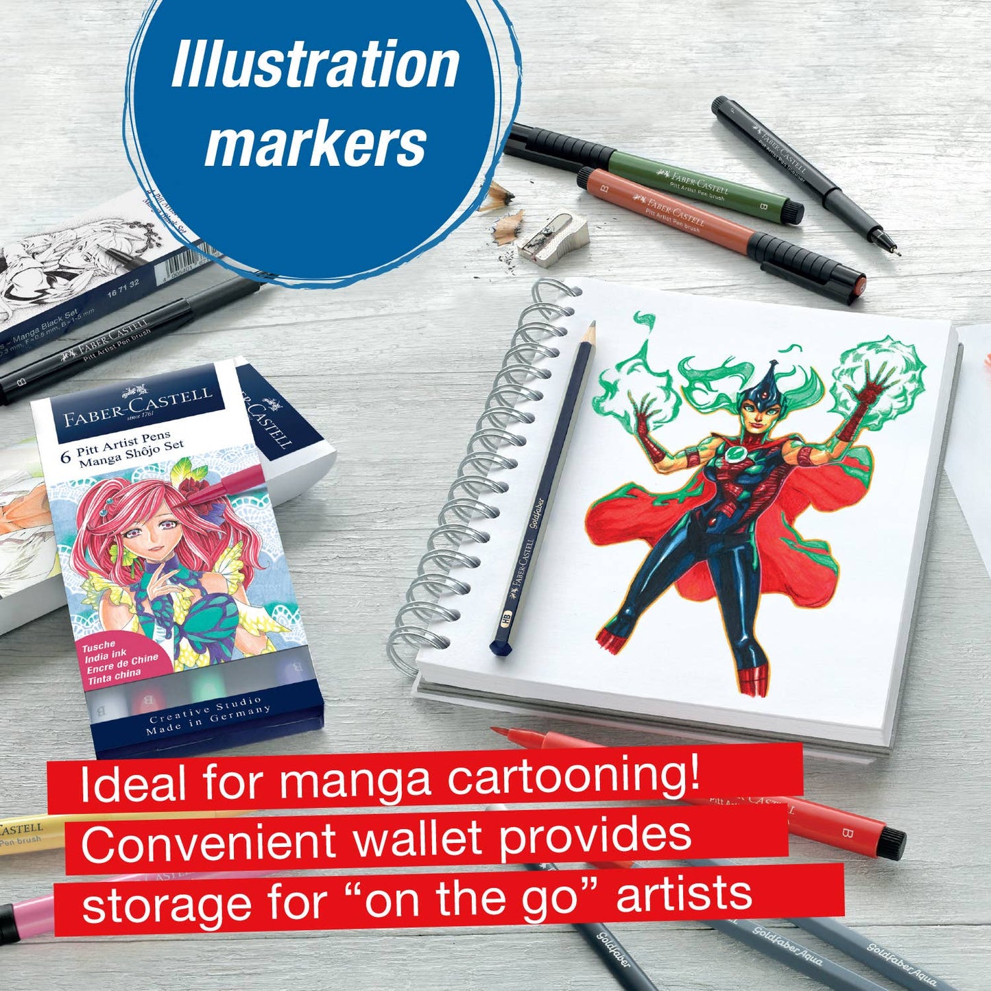 Faber-Castell / Creativity for Kids - Pitt Artist Pen, Manga Black Set - Wallet of 4