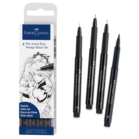 Faber-Castell / Creativity for Kids - Pitt Artist Pen, Manga Black Set - Wallet of 4