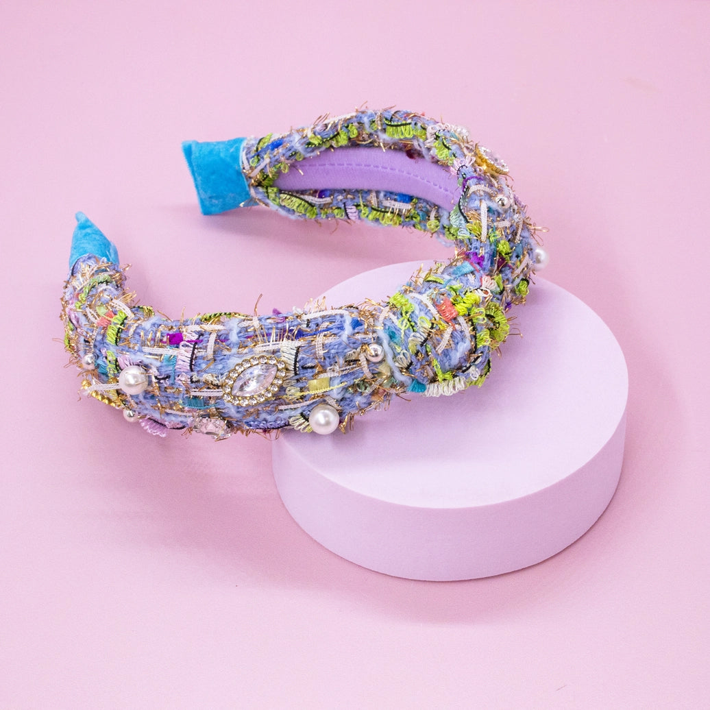 Frog Sac -  Kids Knot Headband - Embellished Rhinestone Pearl Tweed
