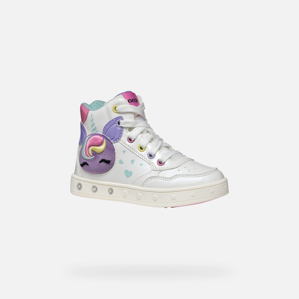 Geox Kids High Top Skylin Girl Unicorn - White