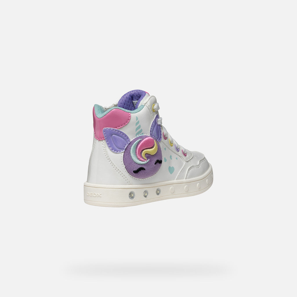 Geox Kids High Top Skylin Girl Unicorn - White