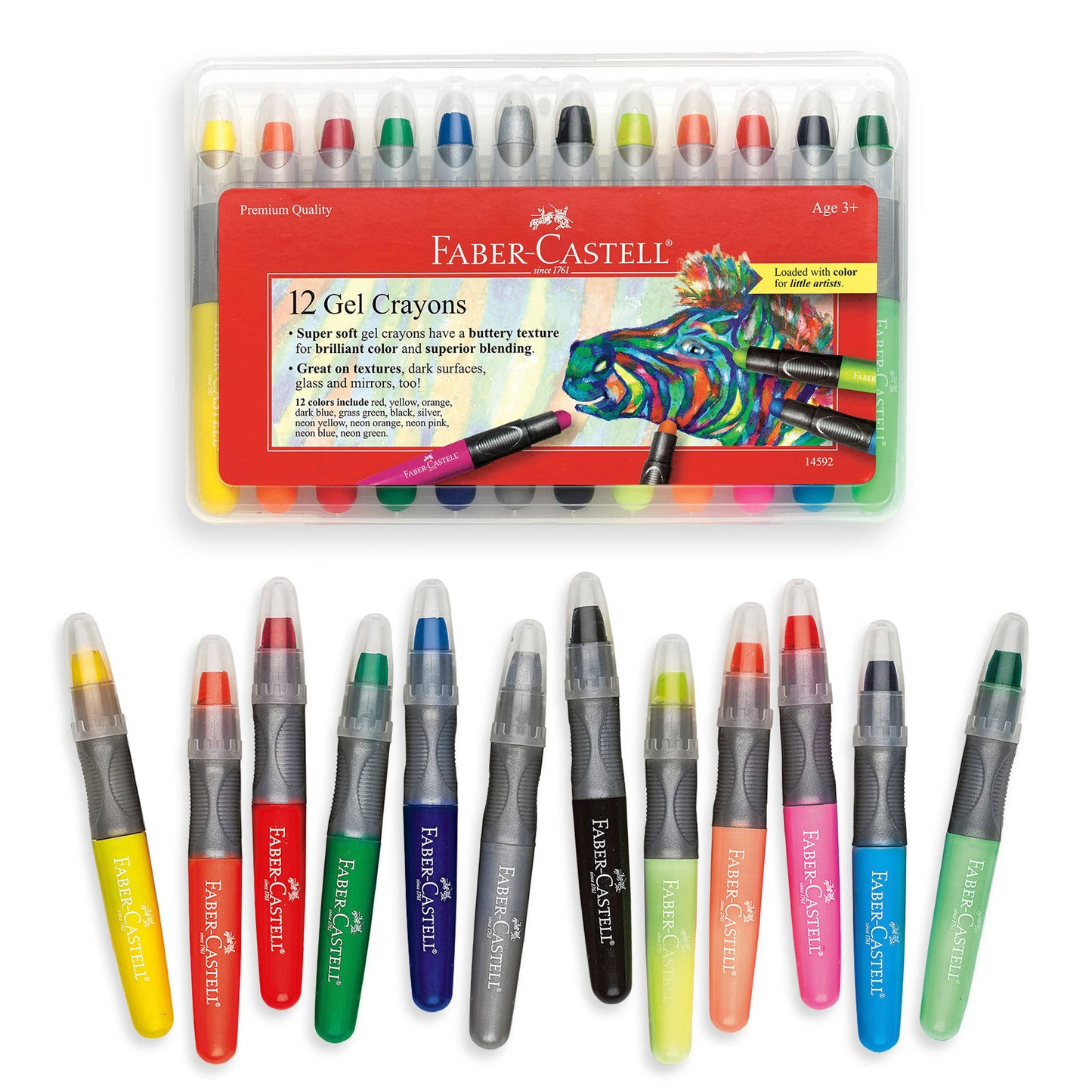 Faber-Castell gel crayons set with packaging on a white background