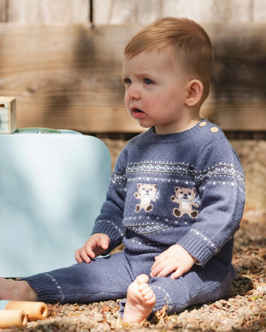 Deux Par Deux - Knitted Jacquard Sweater And Pant Set - Moonlight Blue