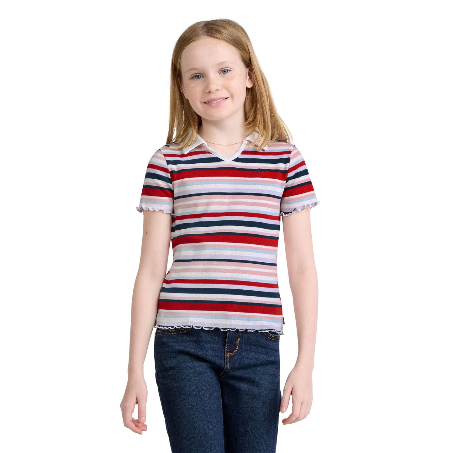 Levi's- Girls' Ribbed Knit Striped Polo Top