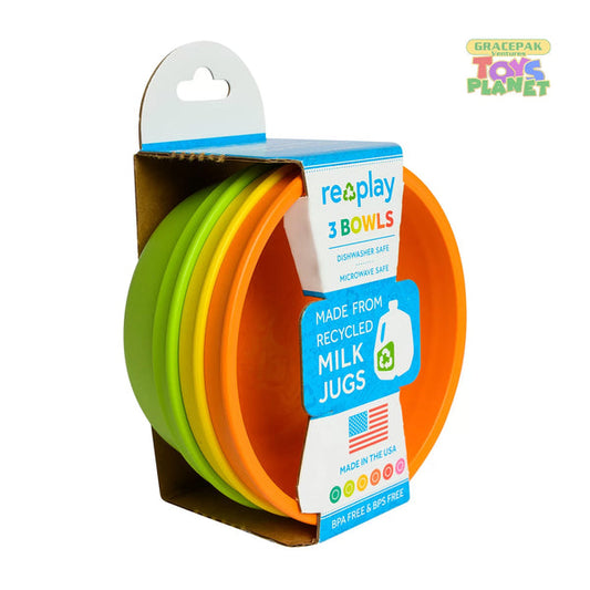 Re-play 3PK 12 Oz Bowls, Lemon Drop, Sand, Grey