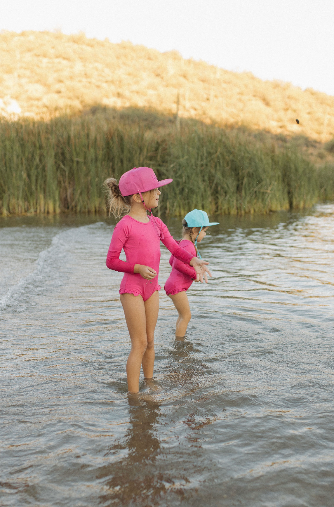 Current Tyed - "Brights" Ribbed Hot Pink Ruffle Rashguard Suit