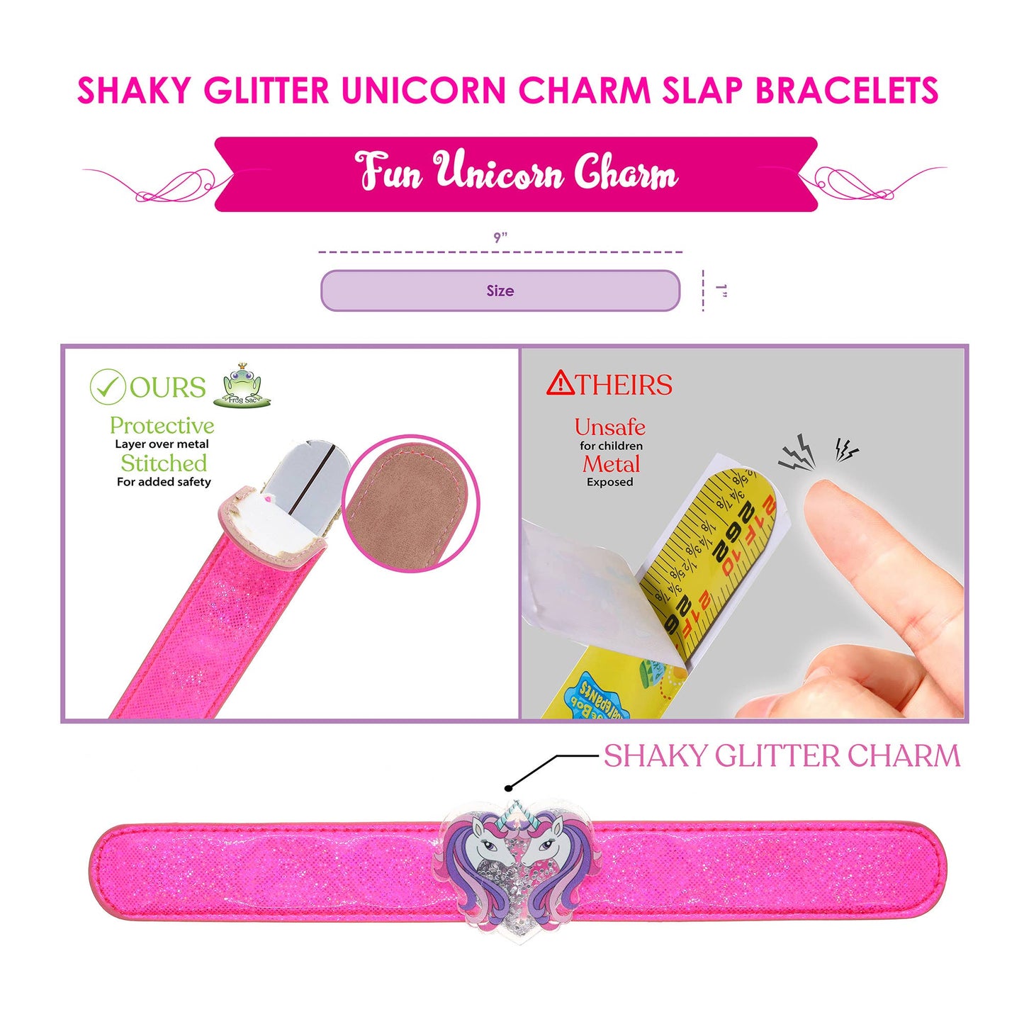 Frog Sac - Unicorn Slap Bracelet with Glitter Shaker Charm