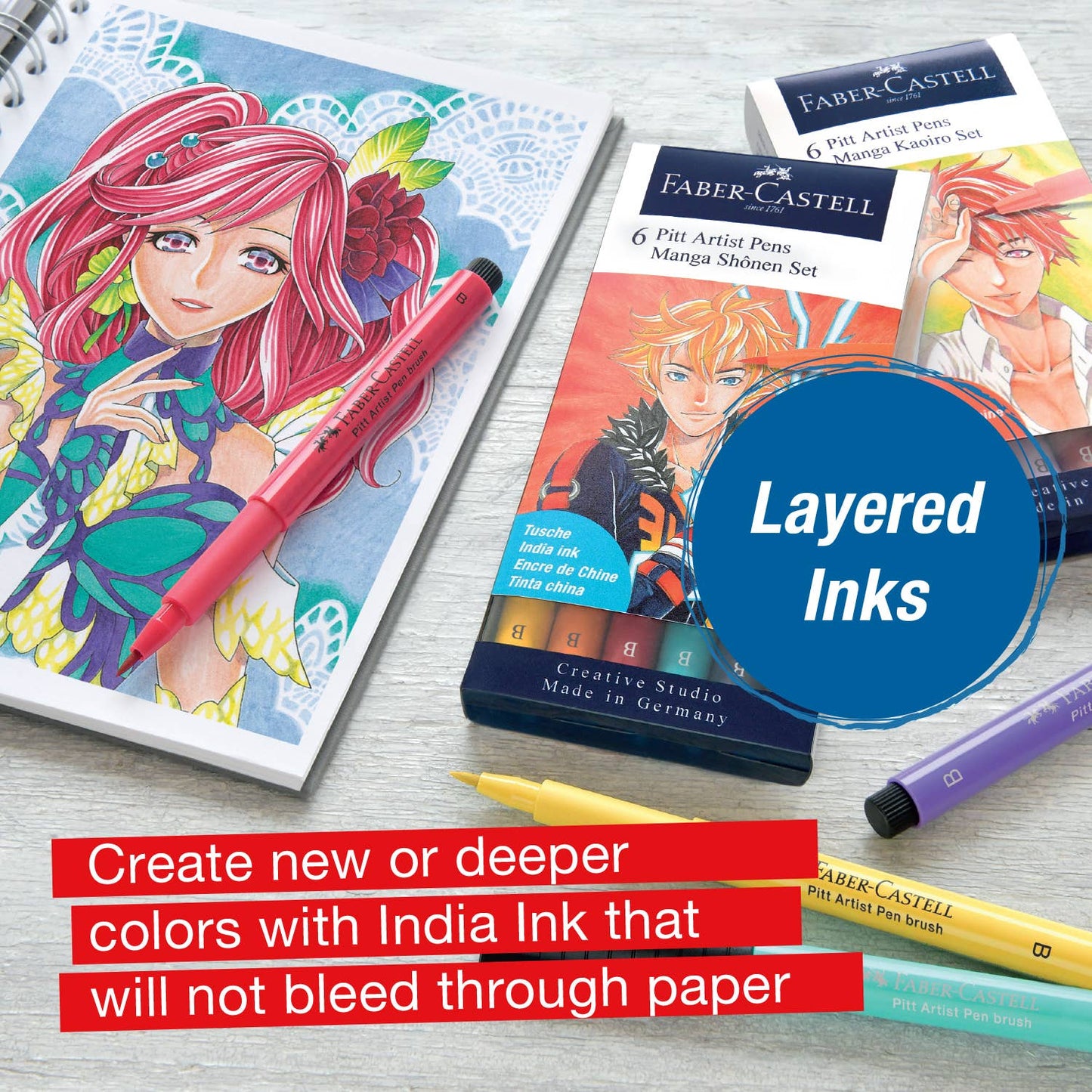 Faber-Castell / Creativity for Kids - Pitt Artist Pen, Manga Black Set - Wallet of 4