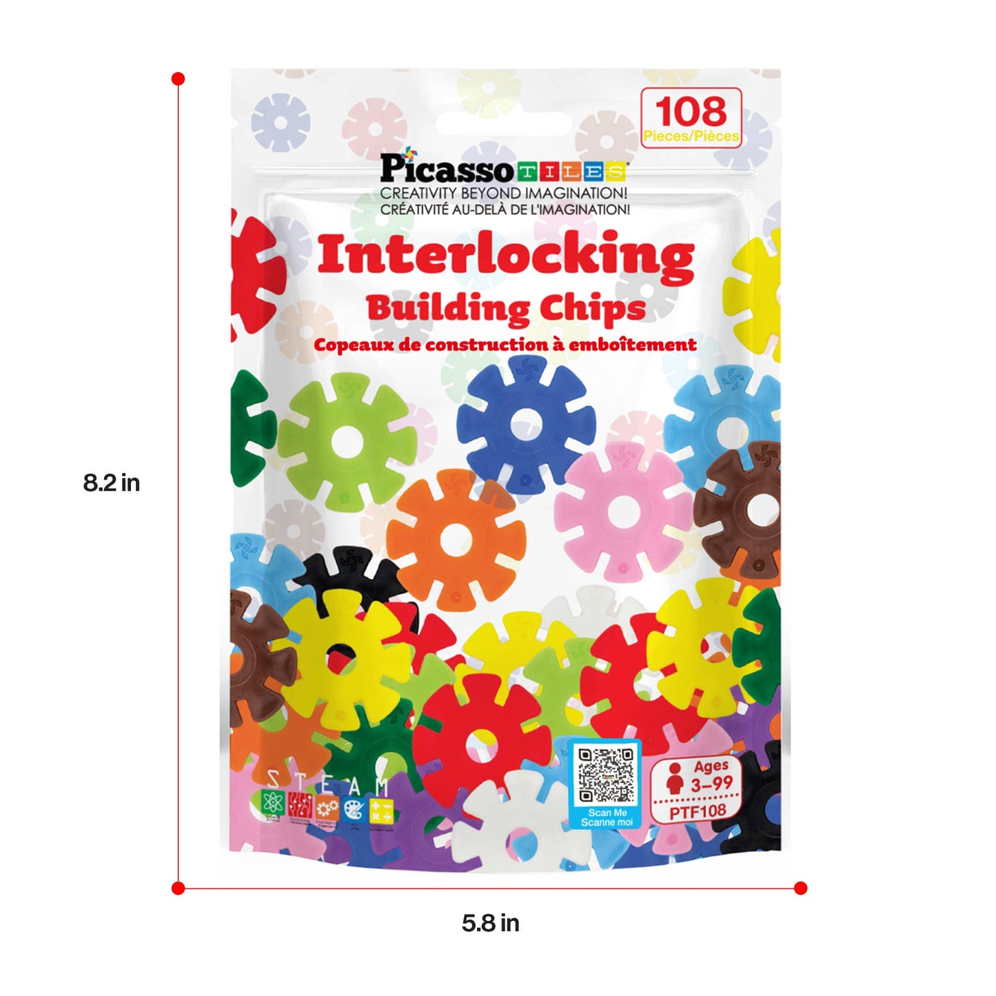 PicassoTiles 108pc Building Chips Interlocking Disc Set