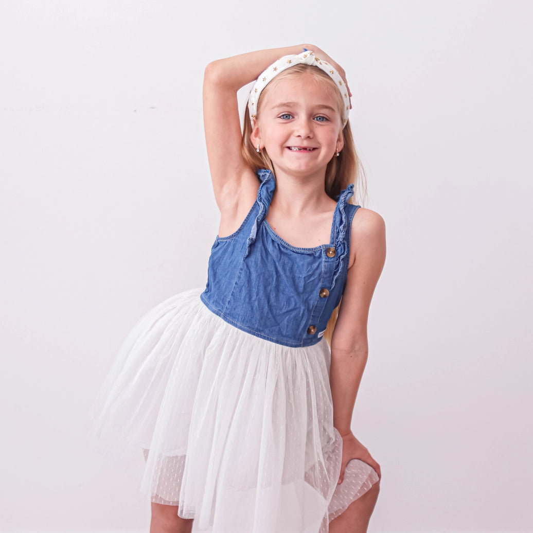 Frog Sac - Kids Knot Headband - White Star Stud Velvet Hair Accessories