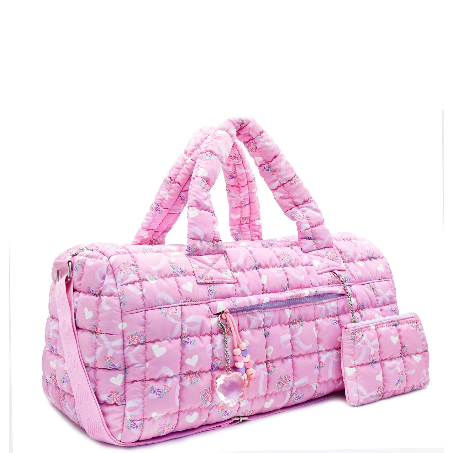 OMG Accessories - Quilted Scrunchies Floral Bow Printed Duffle Bag