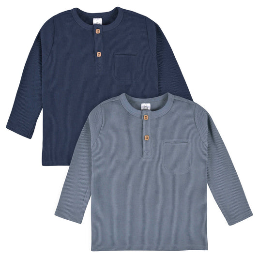 Gerber 2-Pack Boy Gray & Blue Waffle Knit Top
