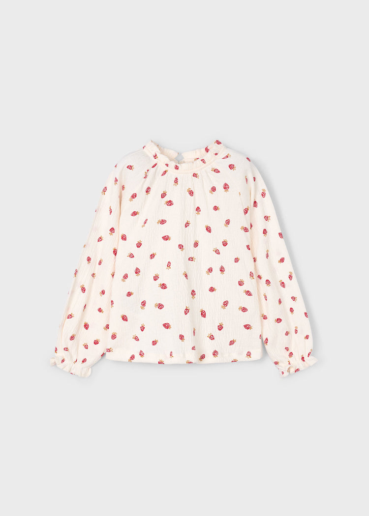 Mayoral - Flowy Bambula Shirt Strawberry Print