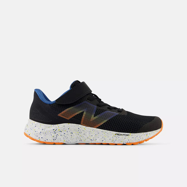 New Balance Fresh Foam Arishi v4 Running Shoe - Bungee Lace - Little Kid - Black with Blaze Orange