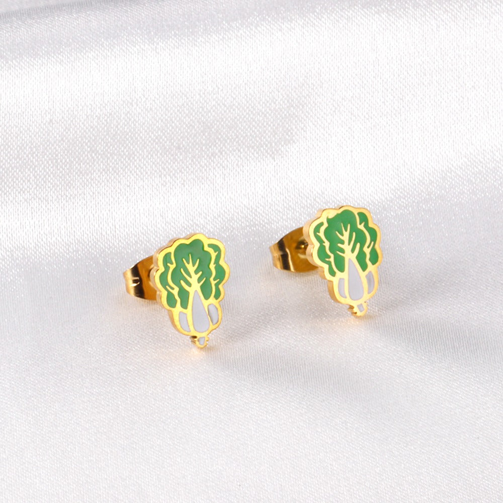 Oh! Cherise Stainless Steel 18k Gold Plated Stud Earrings