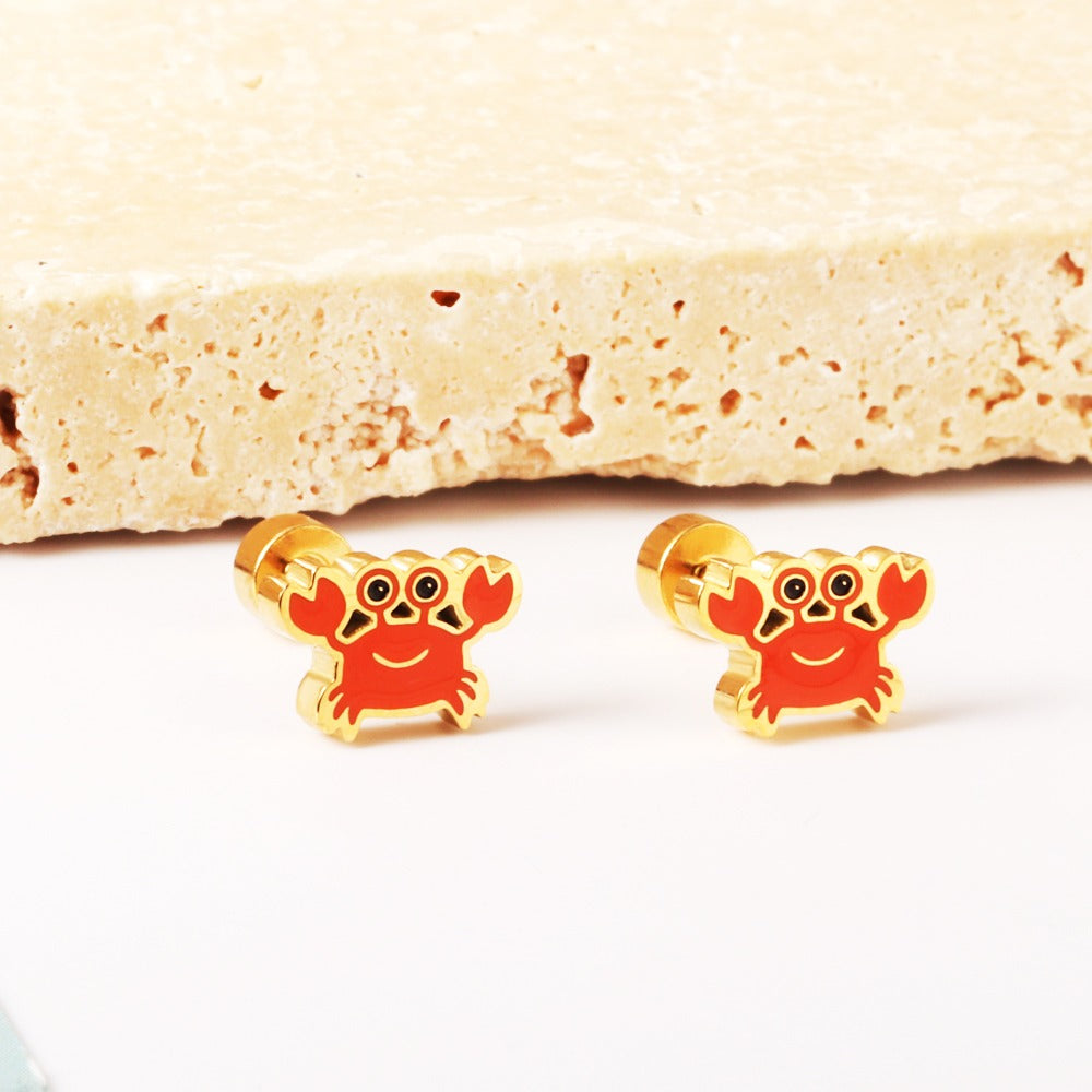 Oh! Cherise Stainless Steel Flat Back 18k Gold Plated Earrings