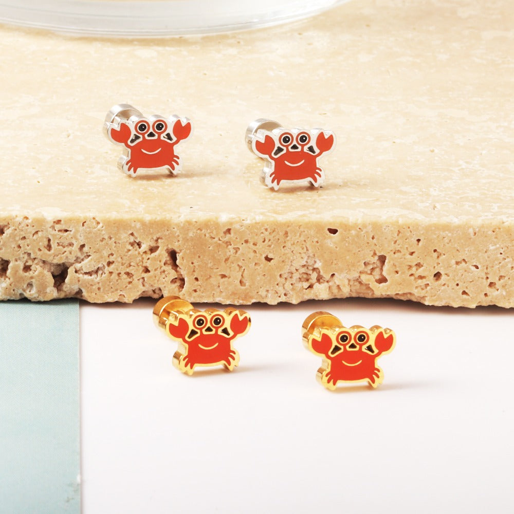 Oh! Cherise Stainless Steel Flat Back 18k Gold Plated Earrings