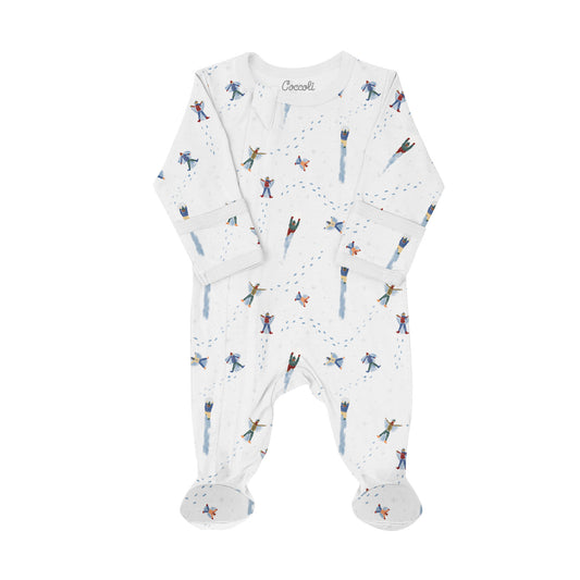 Coccoli Modal Zipper Footie - Winter Fun On Light Blue - 1M