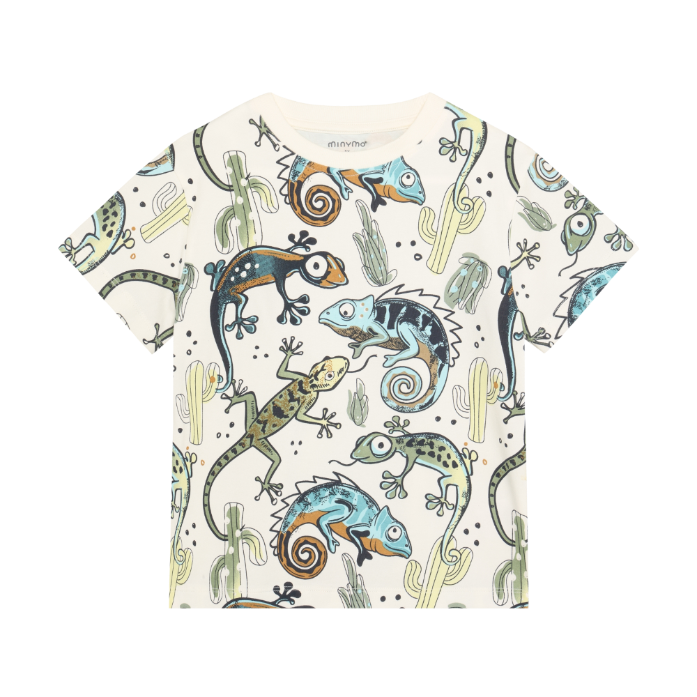 Minymo - All Over Print Cotton T-Shirt with Lizards