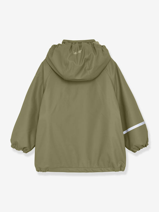 Celavi - children's rain jacket with fleece lining - olive - 3/4Y